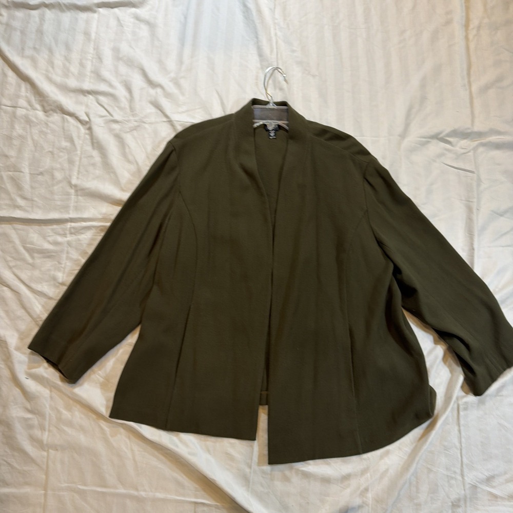 Eileen Fisher Shawl Collar Open Front Wool Knit Jacket Green 1X